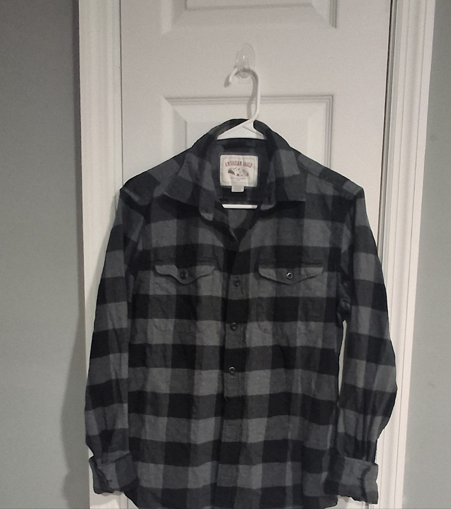 American Eagle Outfitters Charcoal Plaid Shirt SMOKE FREE HOME